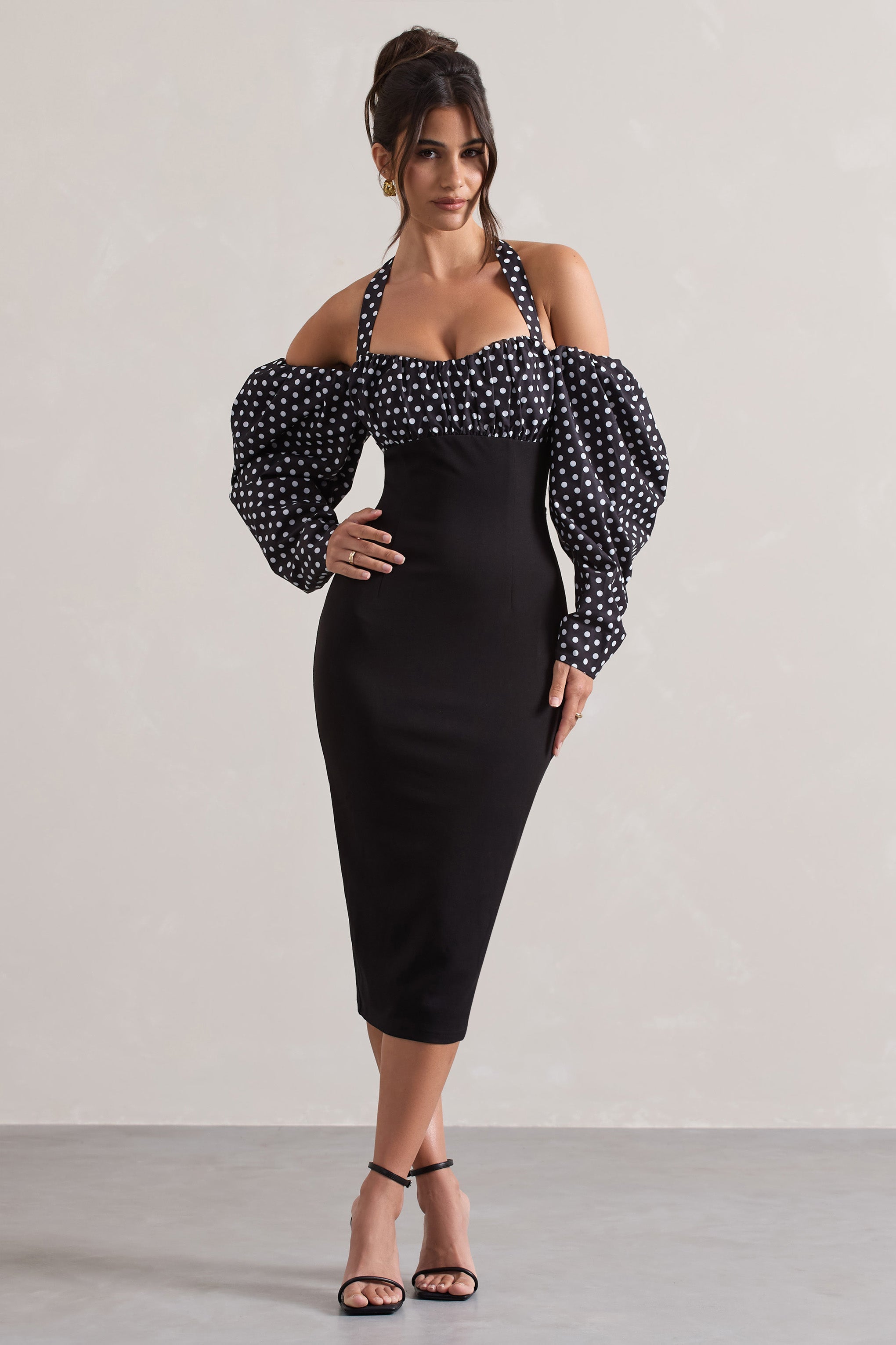 パーティードレス Polka-dot Print Midi Dress ZW COLLECTION POLKA DOT PRINT DRESS - Navy blue | ZARA