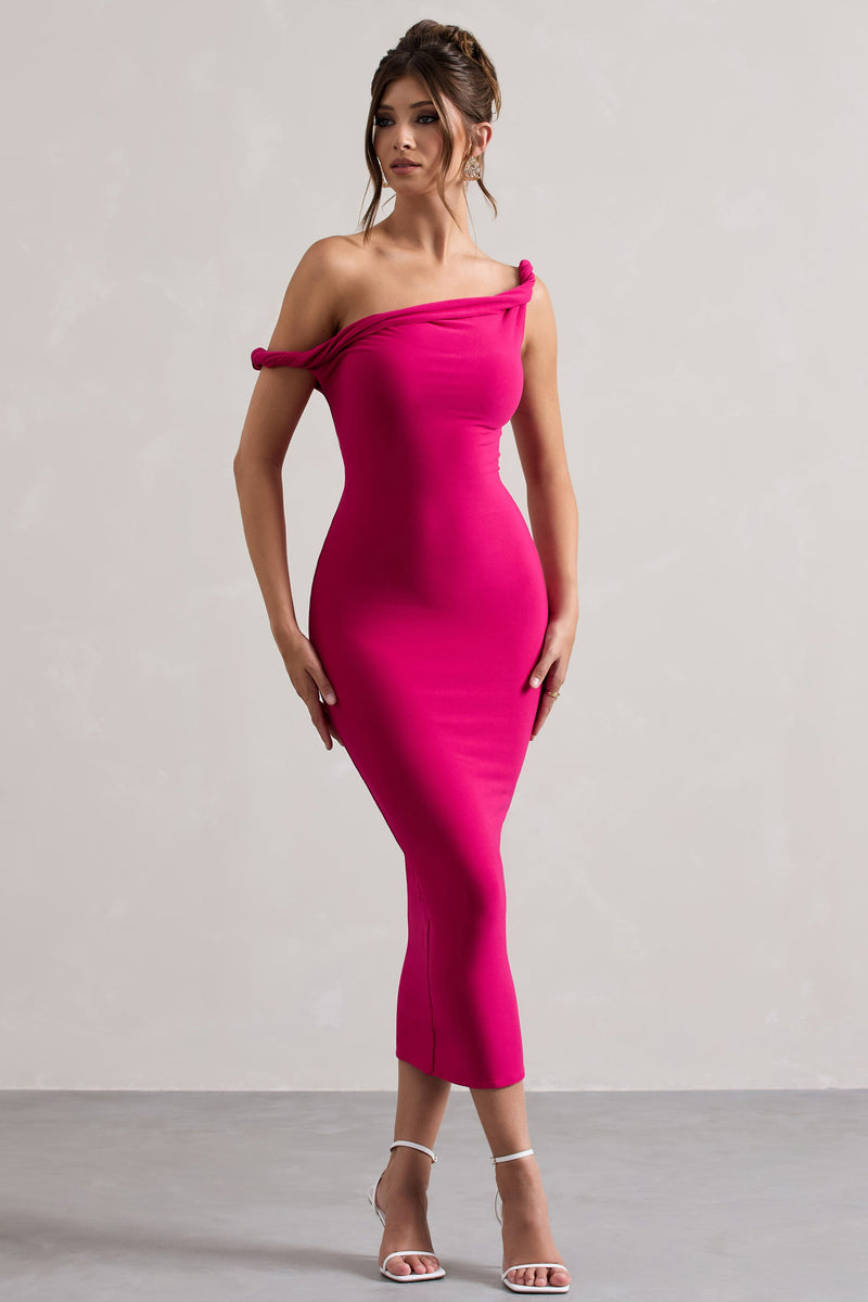 Salome Dark Pink Twisted Asymmetric Midi Dress – Club L London - USA