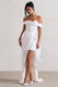 Milano | Vestido largo con escote Bardot en satén color crema y falda desmontable
