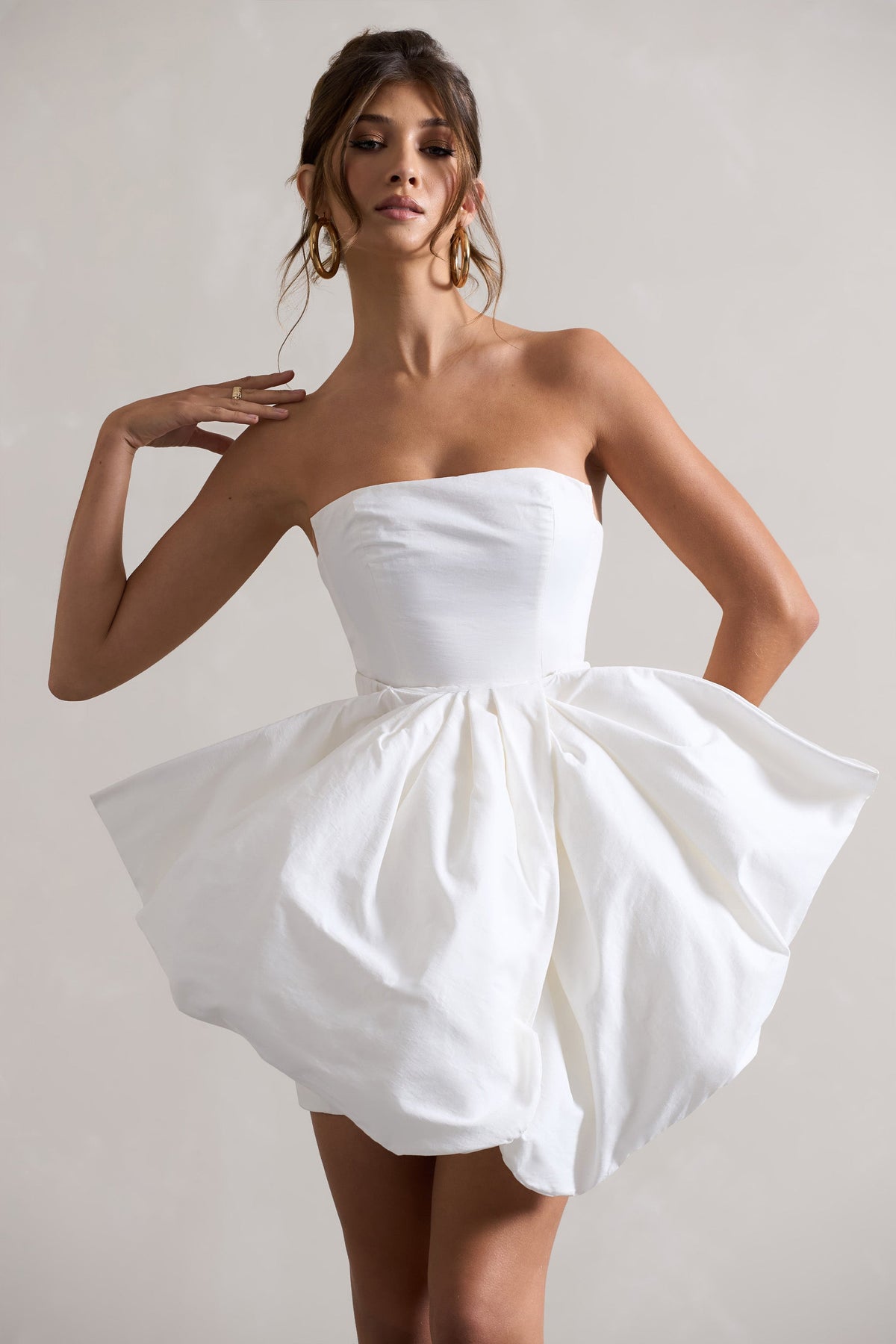 Bladen Cream Bandeau Mini Dress With Detachable Bow Skirt Club L London - USA Bladen Cream Bandeau Mini Dress With Detachable Bow Skirt Club L London - USA