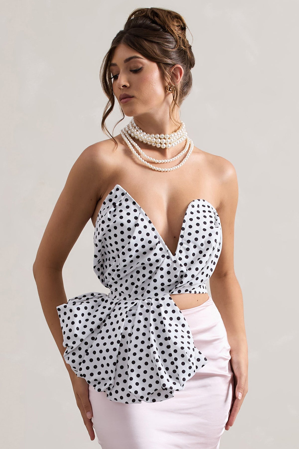 WB_CL132298201-HauteCreamPolkaDotAsymmetricPlunge-NeckCorsetWithRuffle_CL132299008-CouturePinkSatinMaxiSkirt11copy