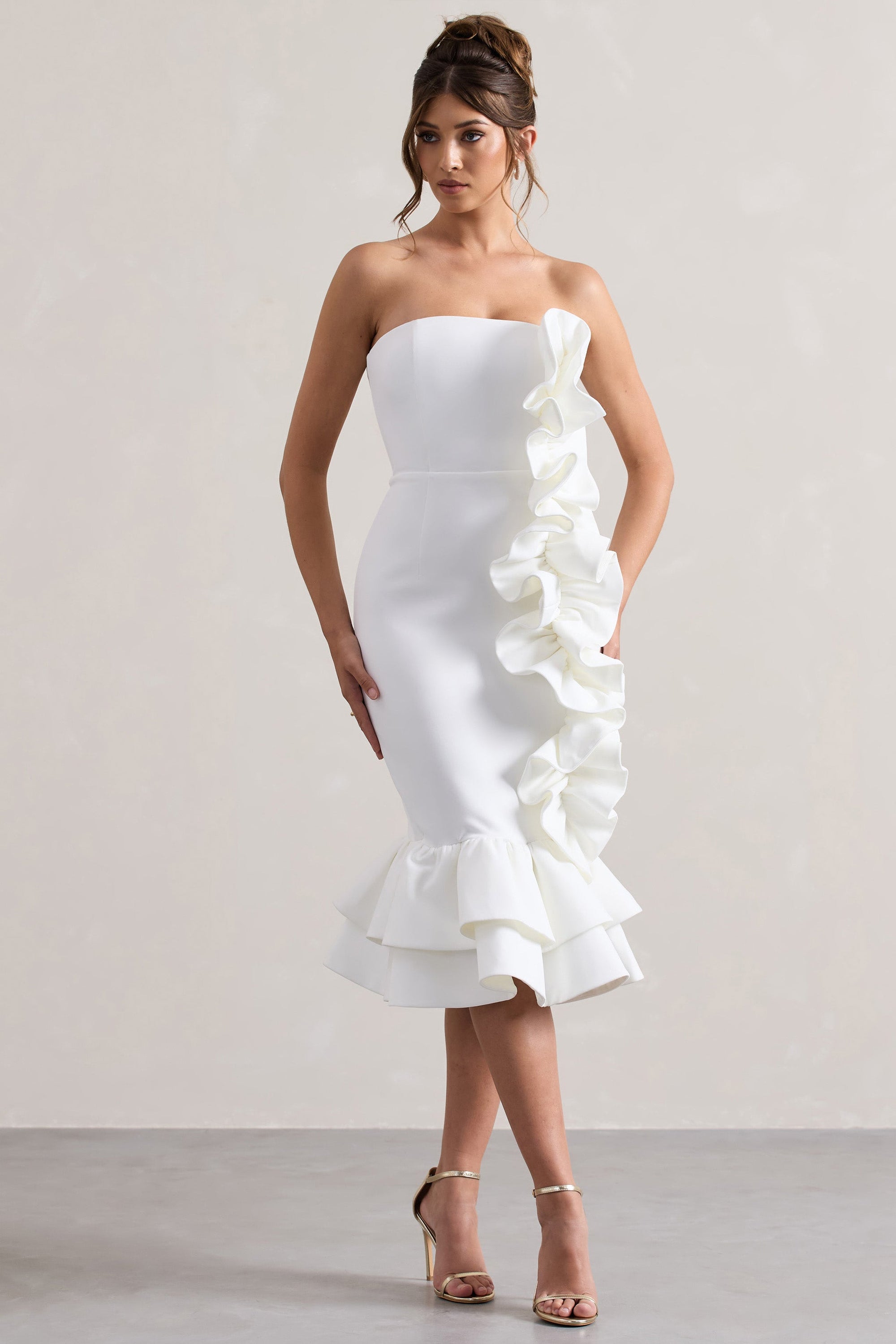 Concept | Cream Bandeau Ruffle Midi Dress - Club L London - USA