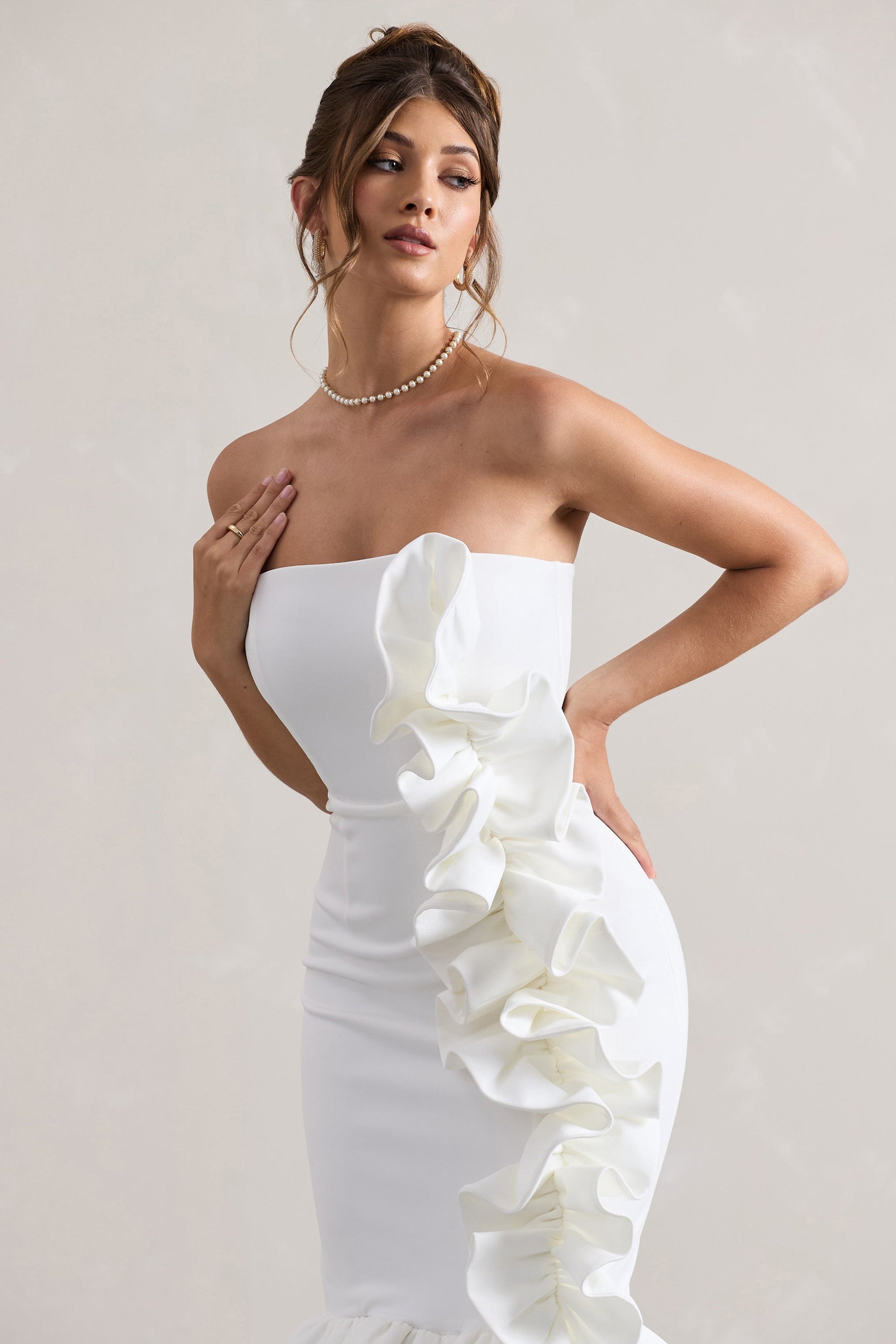 Concept | Cream Bandeau Ruffle Midi Dress - Club L London - USA