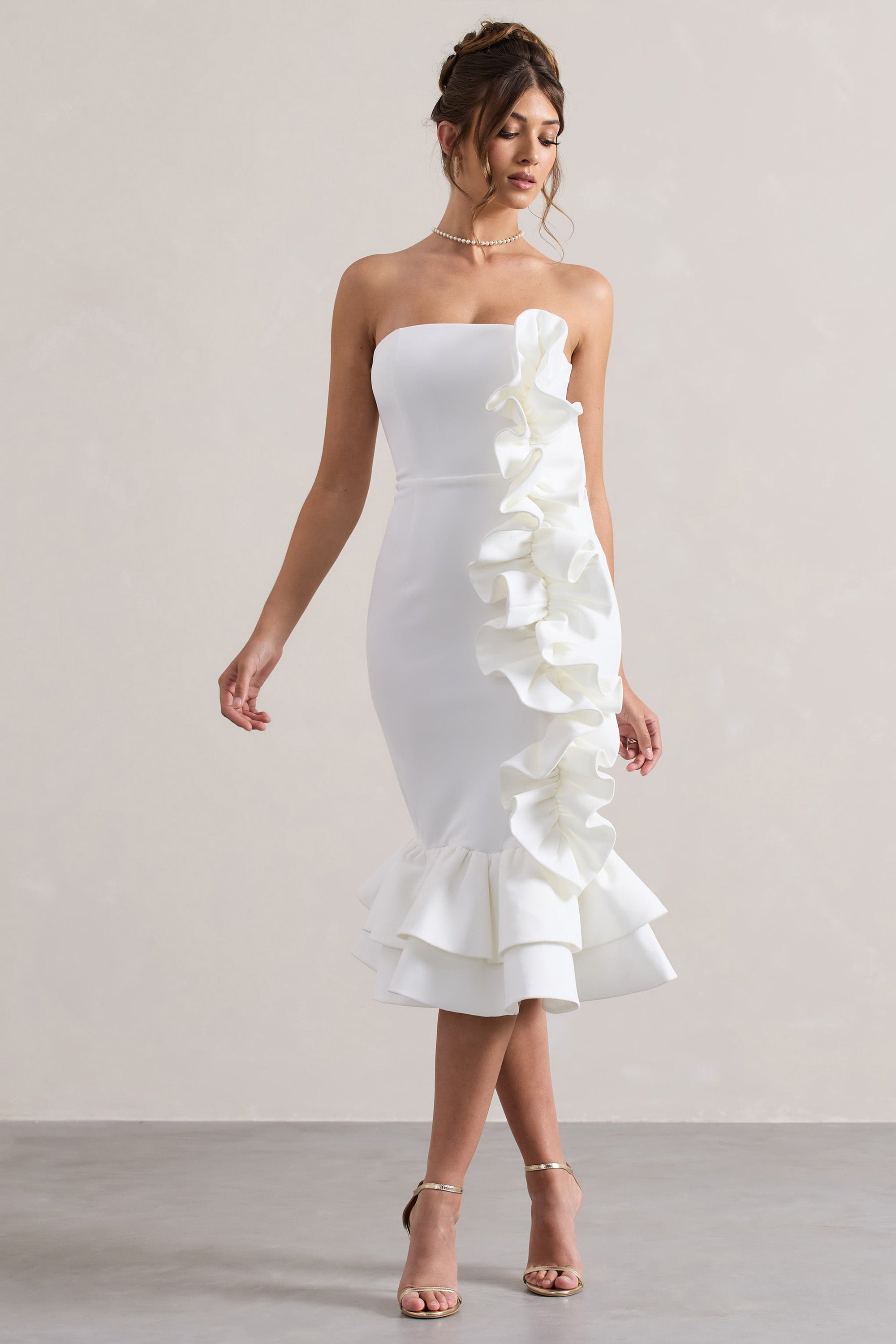 Concept | Cream Bandeau Ruffle Midi Dress - Club L London - USA