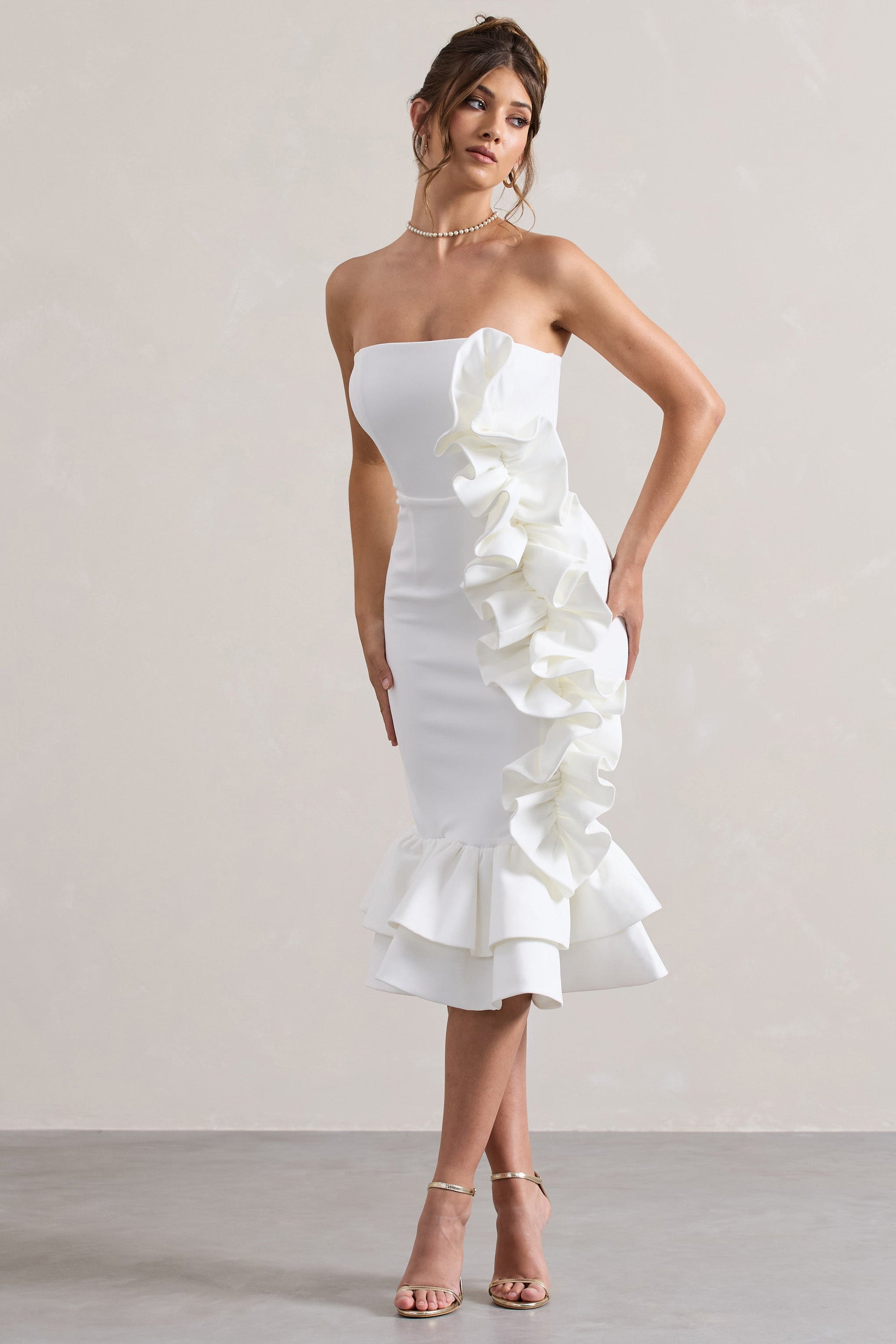 Concept | Cream Bandeau Ruffle Midi Dress - Club L London - USA