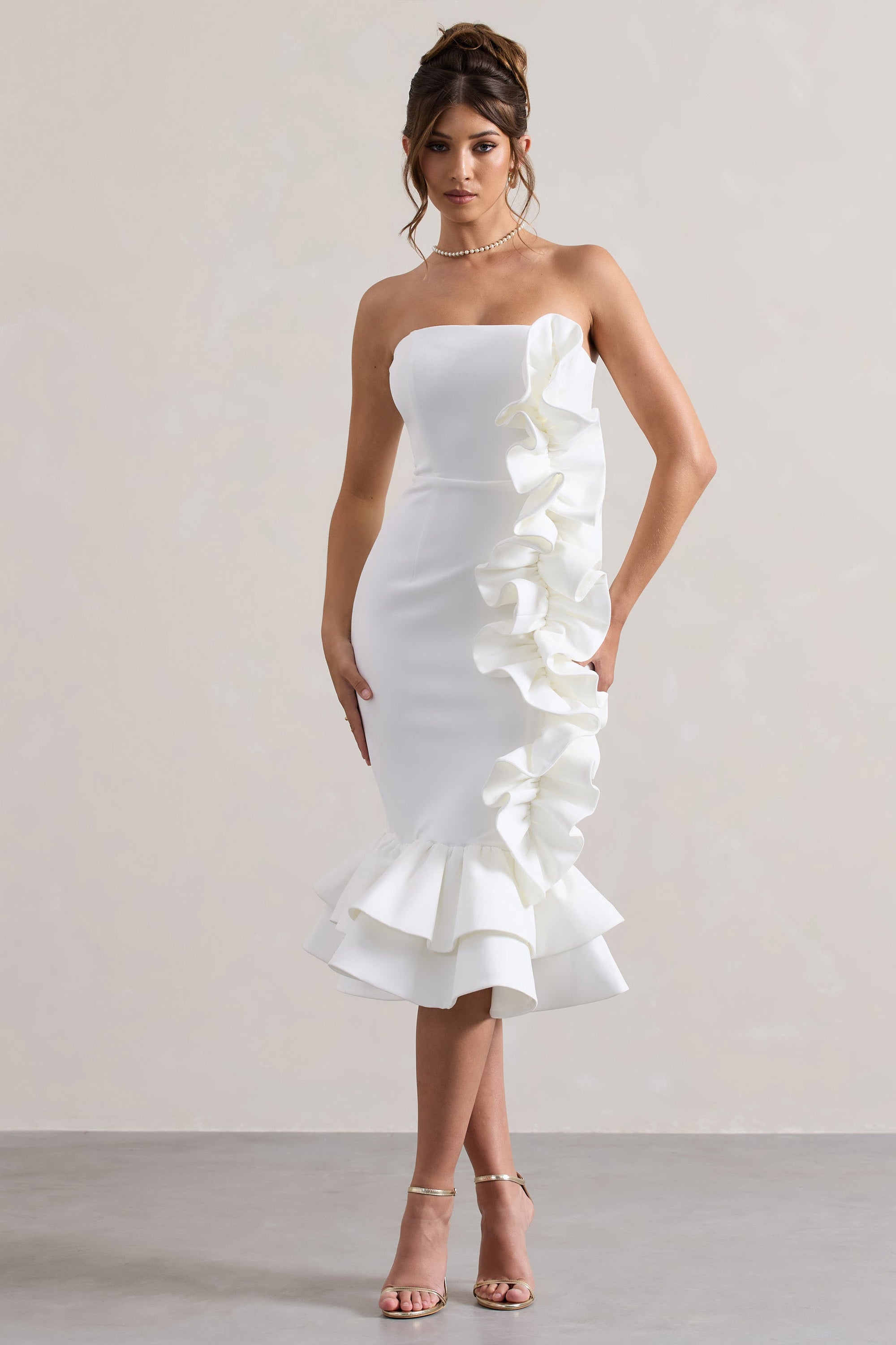Concept | Cream Bandeau Ruffle Midi Dress - Club L London - USA