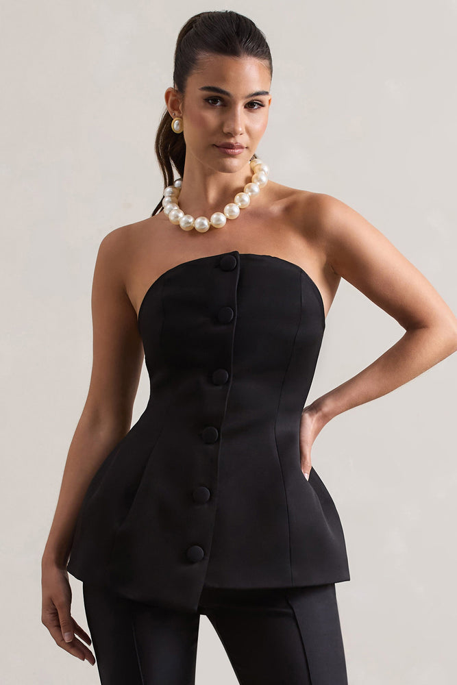 即発送 Front Button Lady Bustier ♡room306 Century Black Satin Strapless Button Front Corset Top – Club L