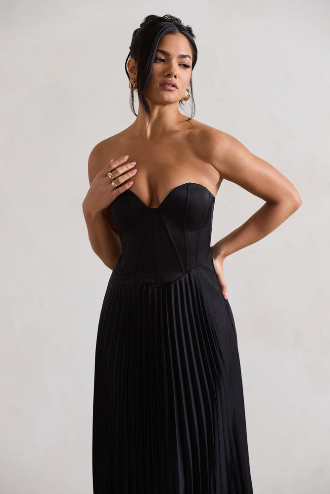 Bordeaux Black Satin Corset Style Midi Dress – Club L London