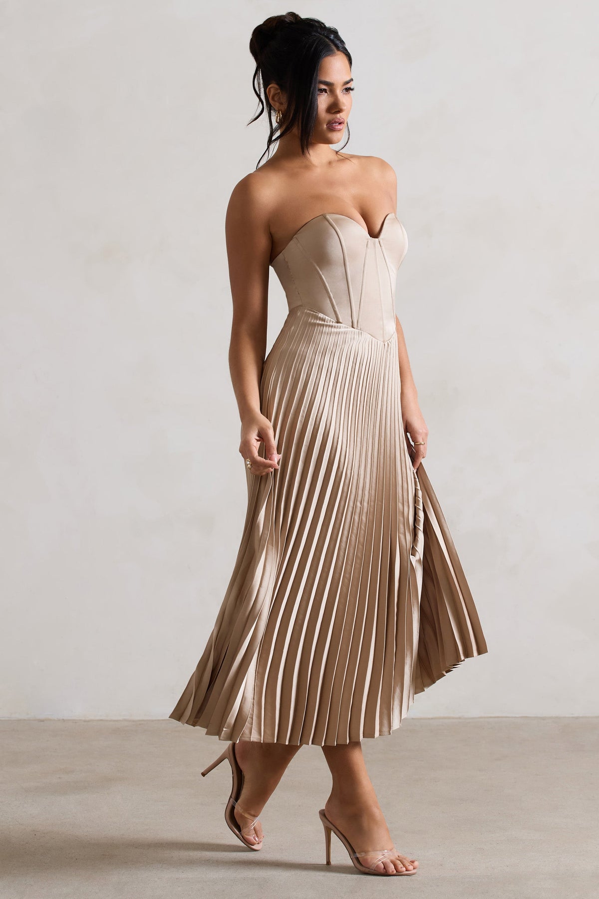Bordeaux Champagne Satin Corset Style Midi Dress Club L London - USA Bordeaux Champagne Satin Corset Style Midi Dress Club L London - USA