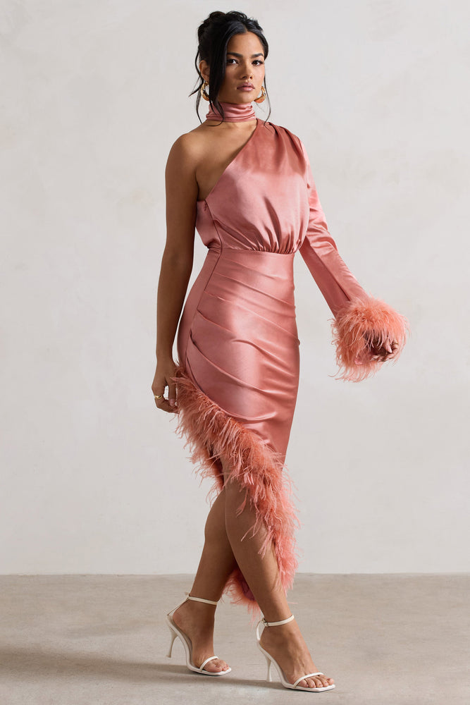 【SCULPTOR】Unbalance Cowl Satin Dress Coral WB_CL132318187-