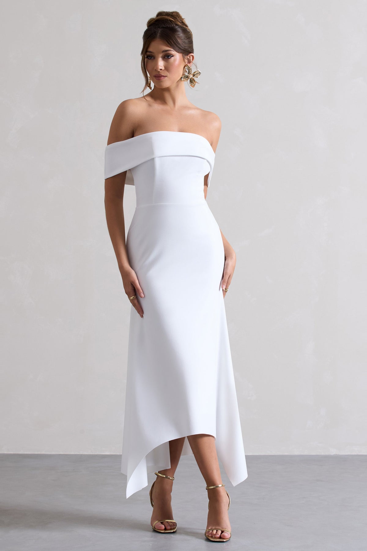 Windsor | White Bardot Midi Dress