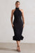 Ashton | Black High-Neck Midi Dress With Ruffle Hem