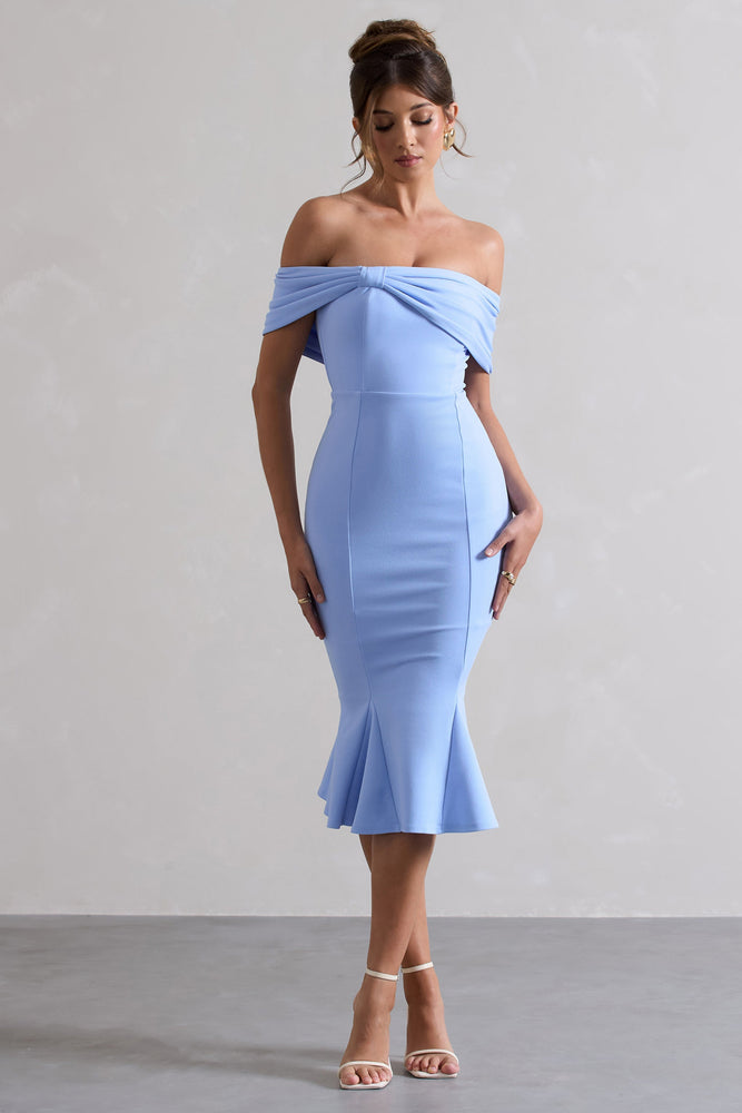 Lydia Sky Blue Bardot Bow Detail Midi Dress – Club L London - USA