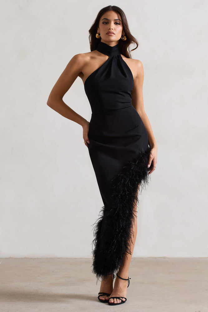 Farryn | Black Asymmetric-Neck Maxi Dress With Bow Detail