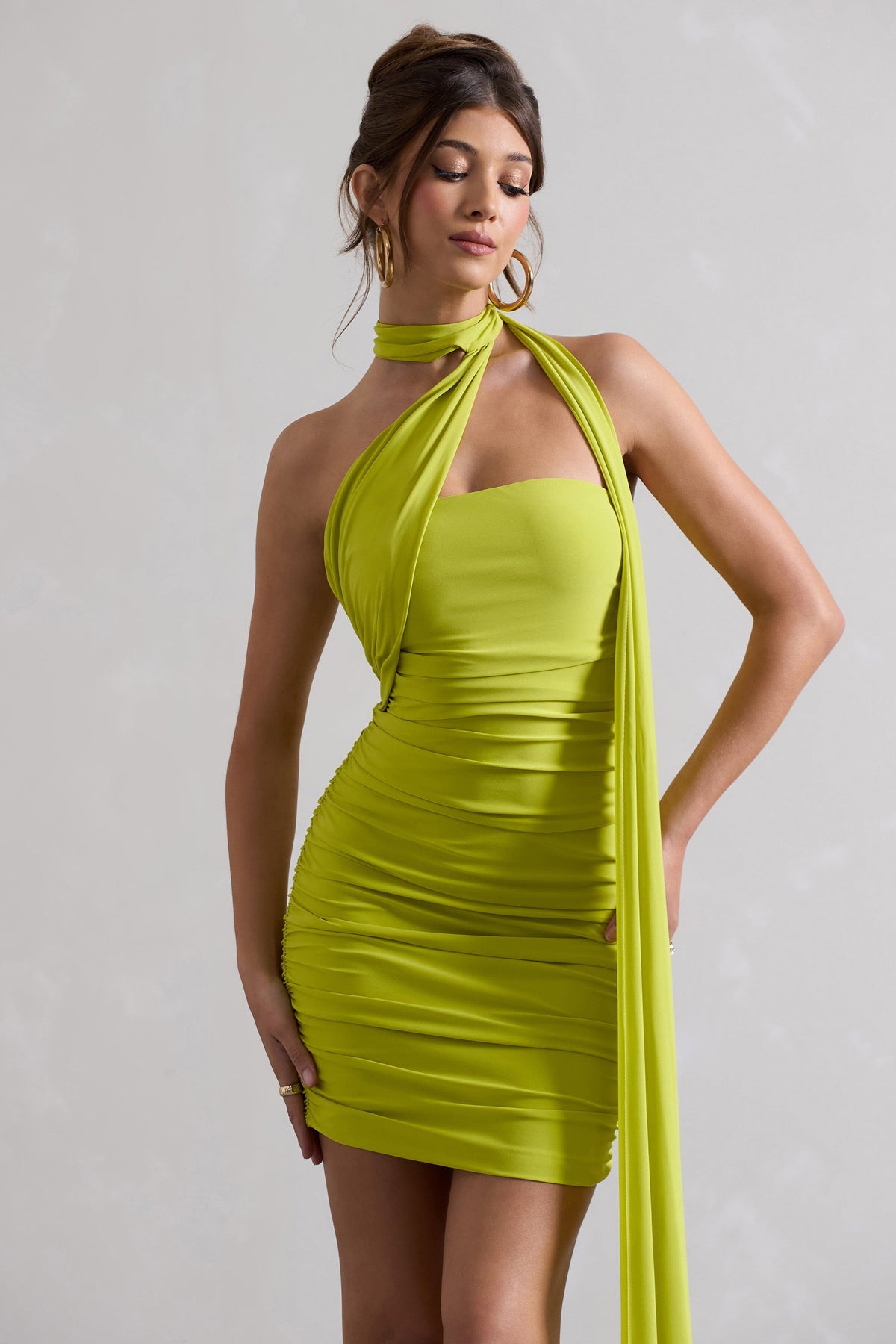 Abel Lime Green Ruched One Shoulder Mini Dress With Scarf – Club L London -  USA