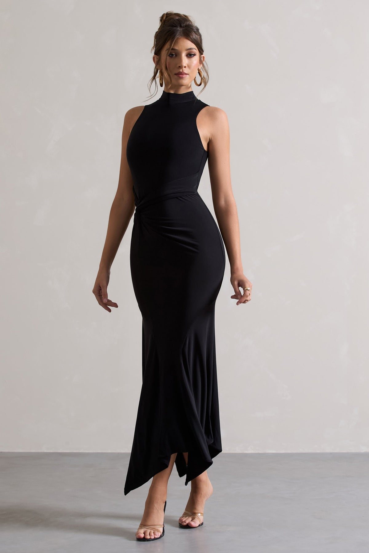 Brionna | Black High-Neck Twist Maxi Dress