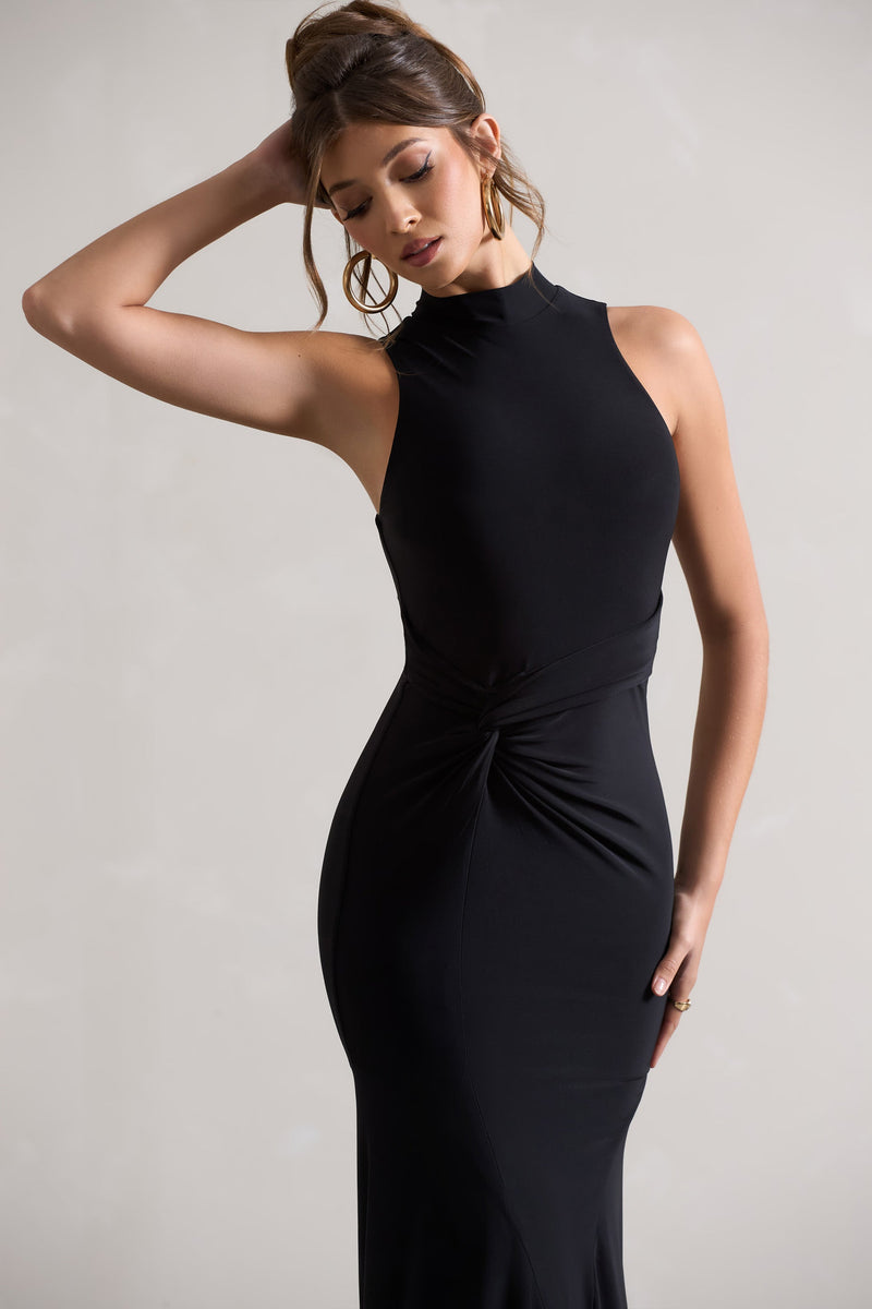 Brionna Black High-Neck Twist Maxi Dress – Club L London - USA