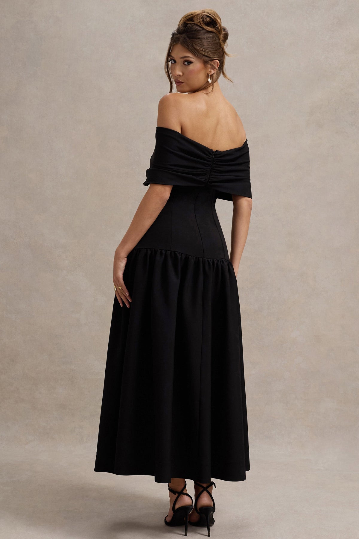 Marguerite | Black Twisted Bardot Drop-Waist Maxi Dress - Club L London - USA