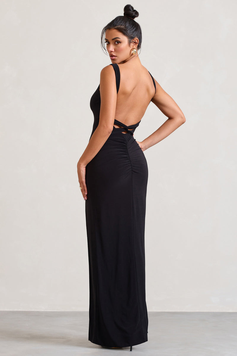 Elle Black Square-Neck Open-Back Split Maxi Dress – Club L London - USA