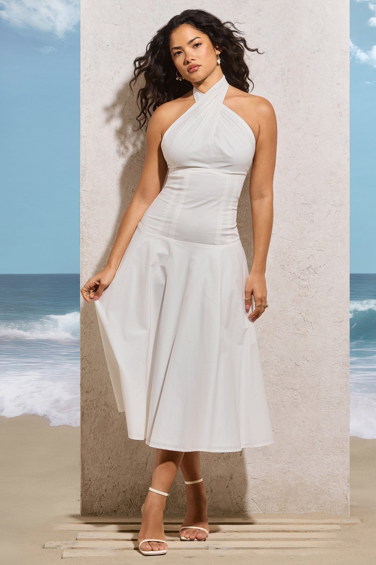 Saint-Malo White Halter-Neck Midi Dress – Club L London - USA