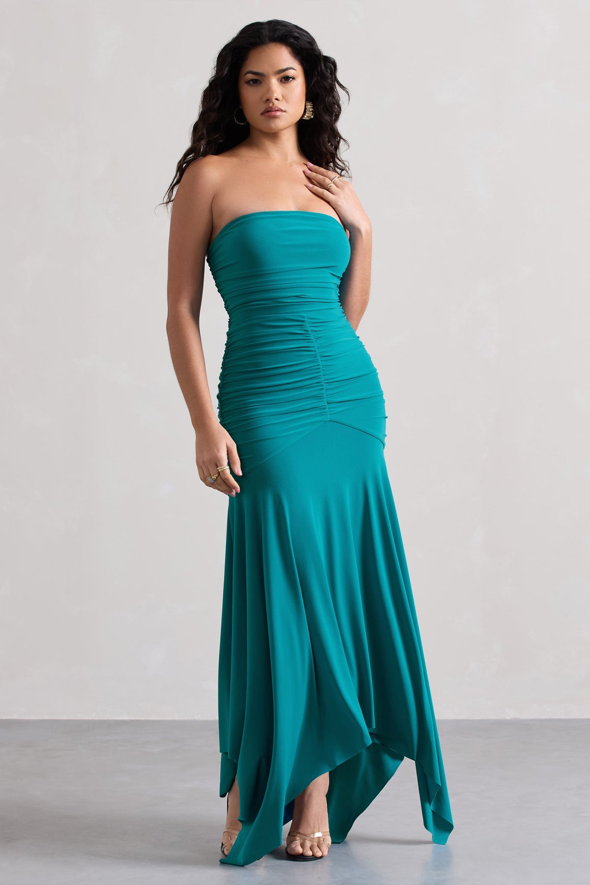 Florianne Turquoise Ruched Bandeau Maxi Dress – Club L London - USA