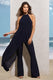 Catania | Navy Flared-Leg Jumpsuit With Chiffon Cape - Club L London - USA
