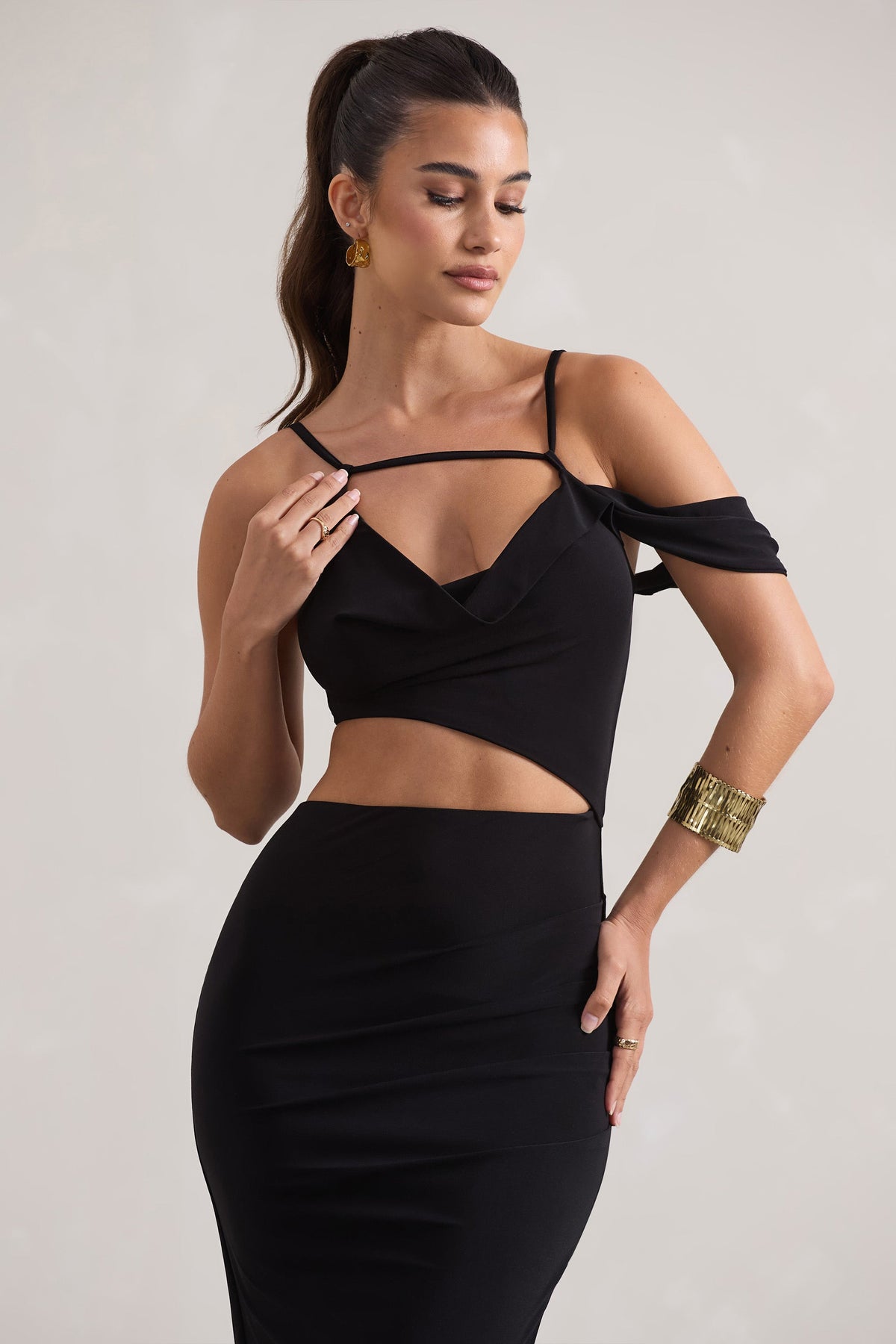 Metallica | Black Strappy Asymmetric Maxi Dress With Cut-Out