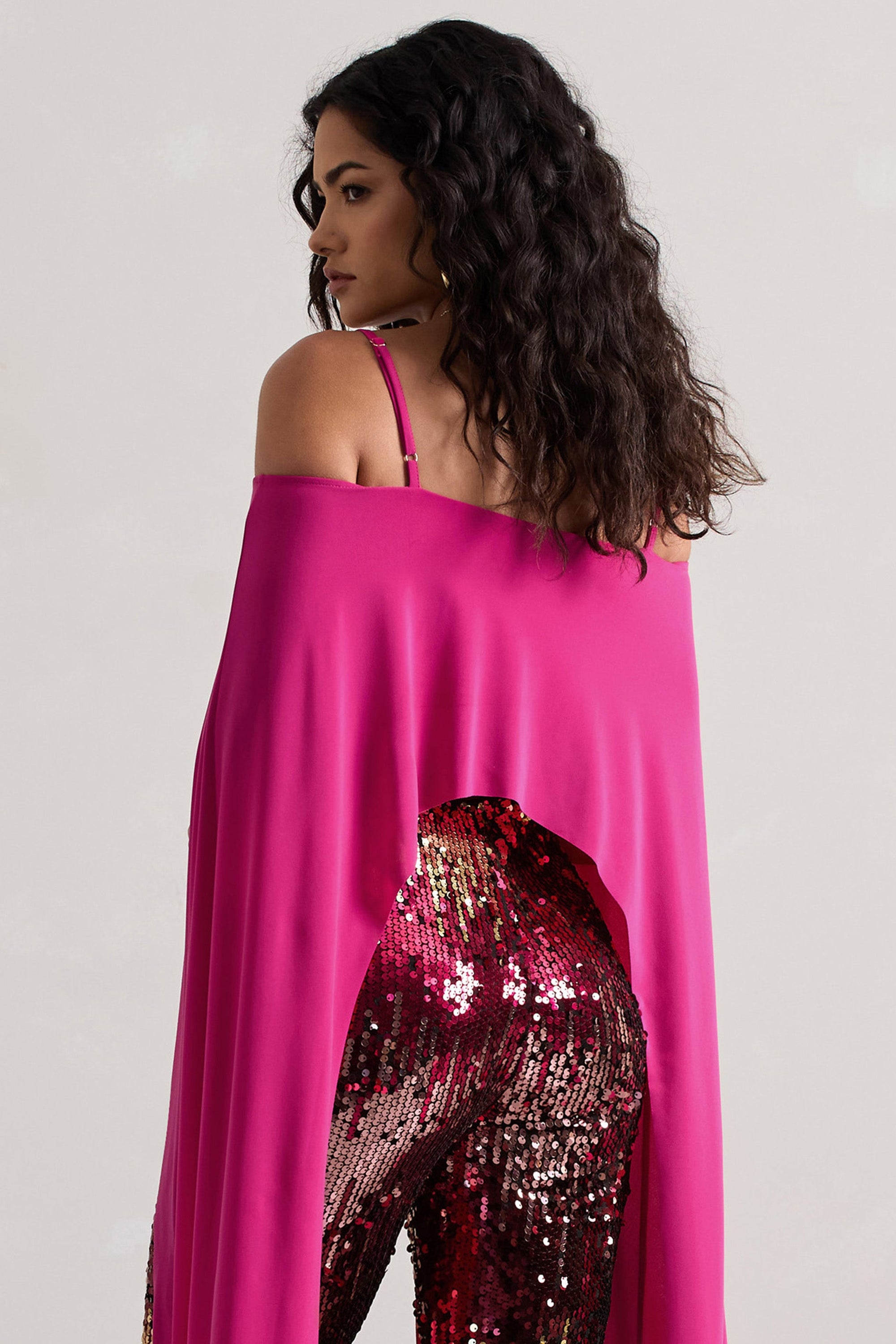 Floyd | Dark Pink Bardot Cape Sleeve Crop Top - Club L London - USA