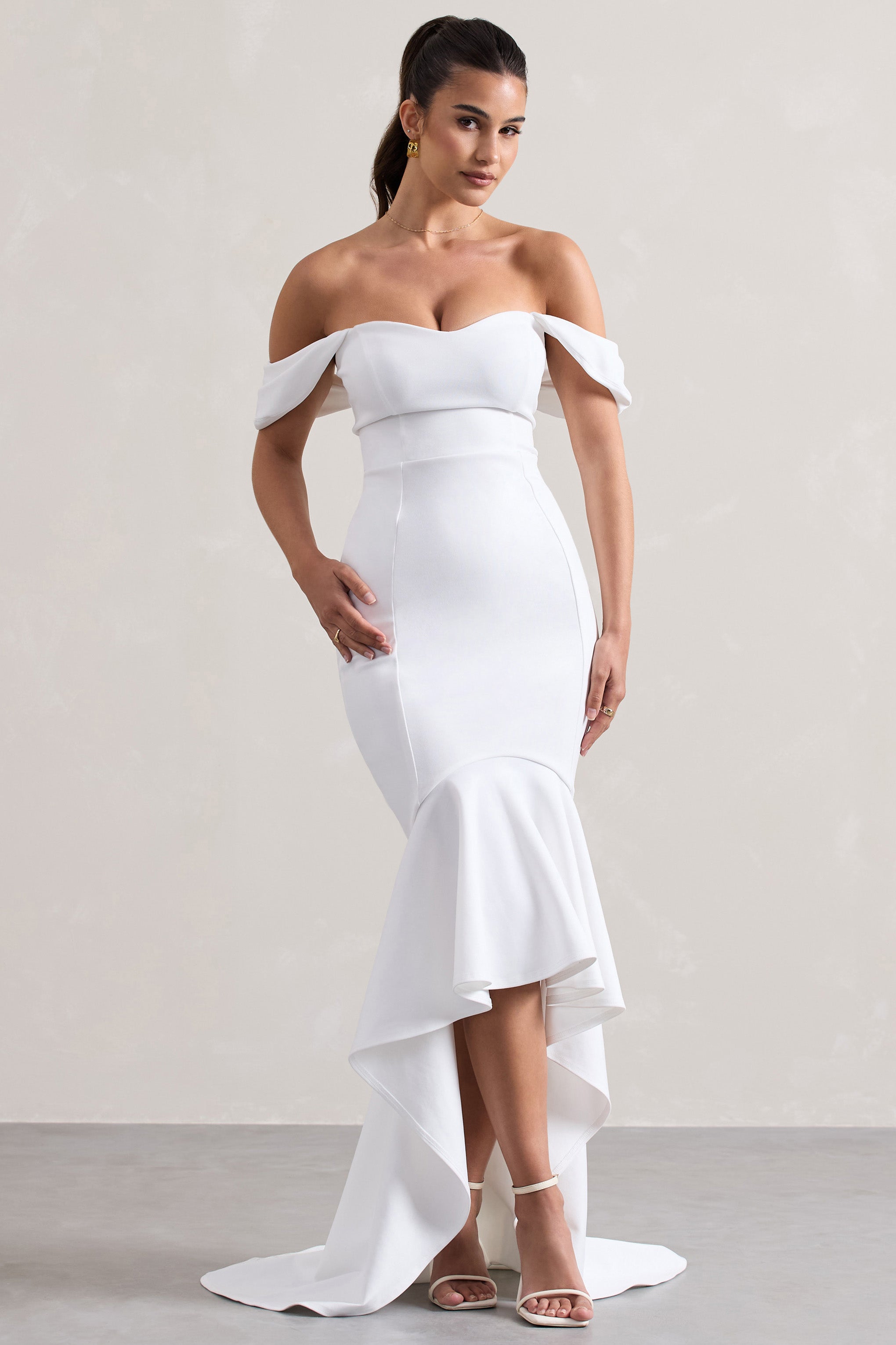 Cotillion White Sweetheart High-Low Maxi Dress With Ruffle