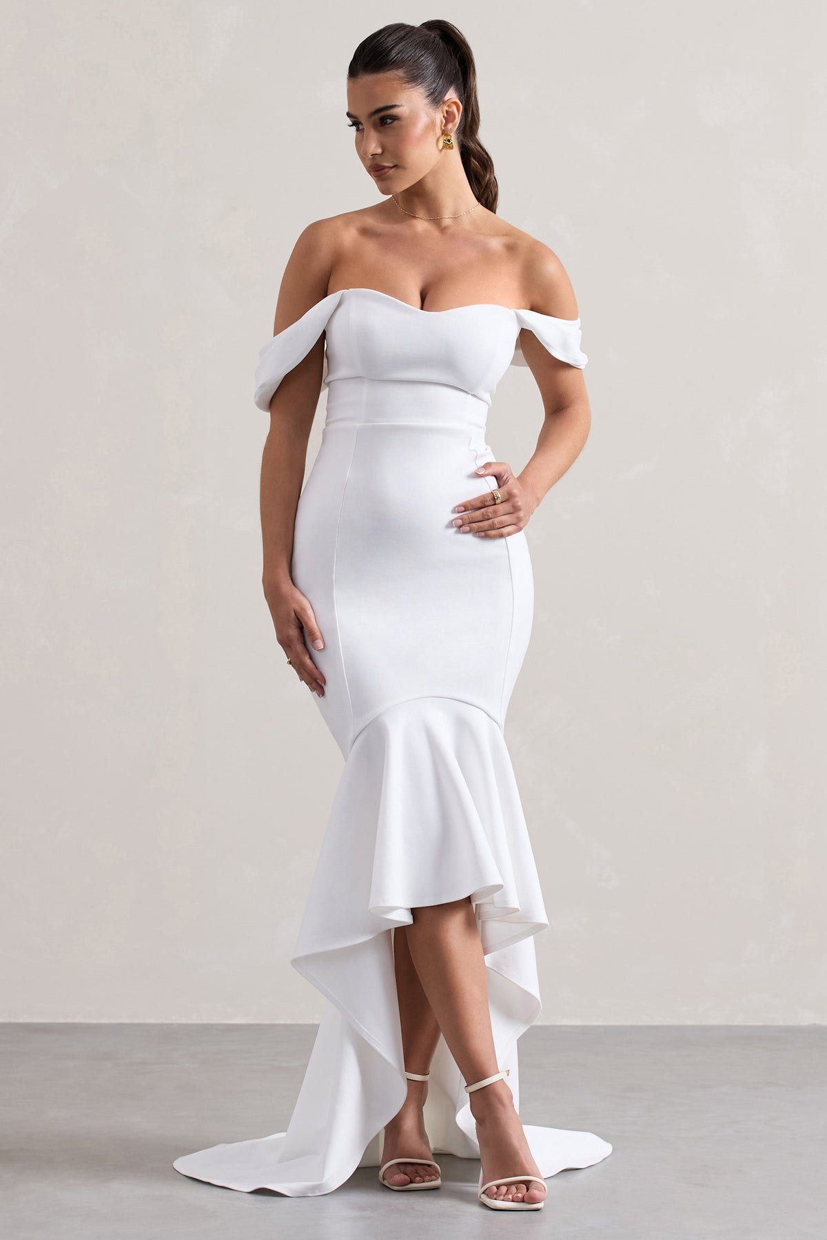 Cotillion | White Sweetheart High-Low Maxi Dress With Ruffle Hem