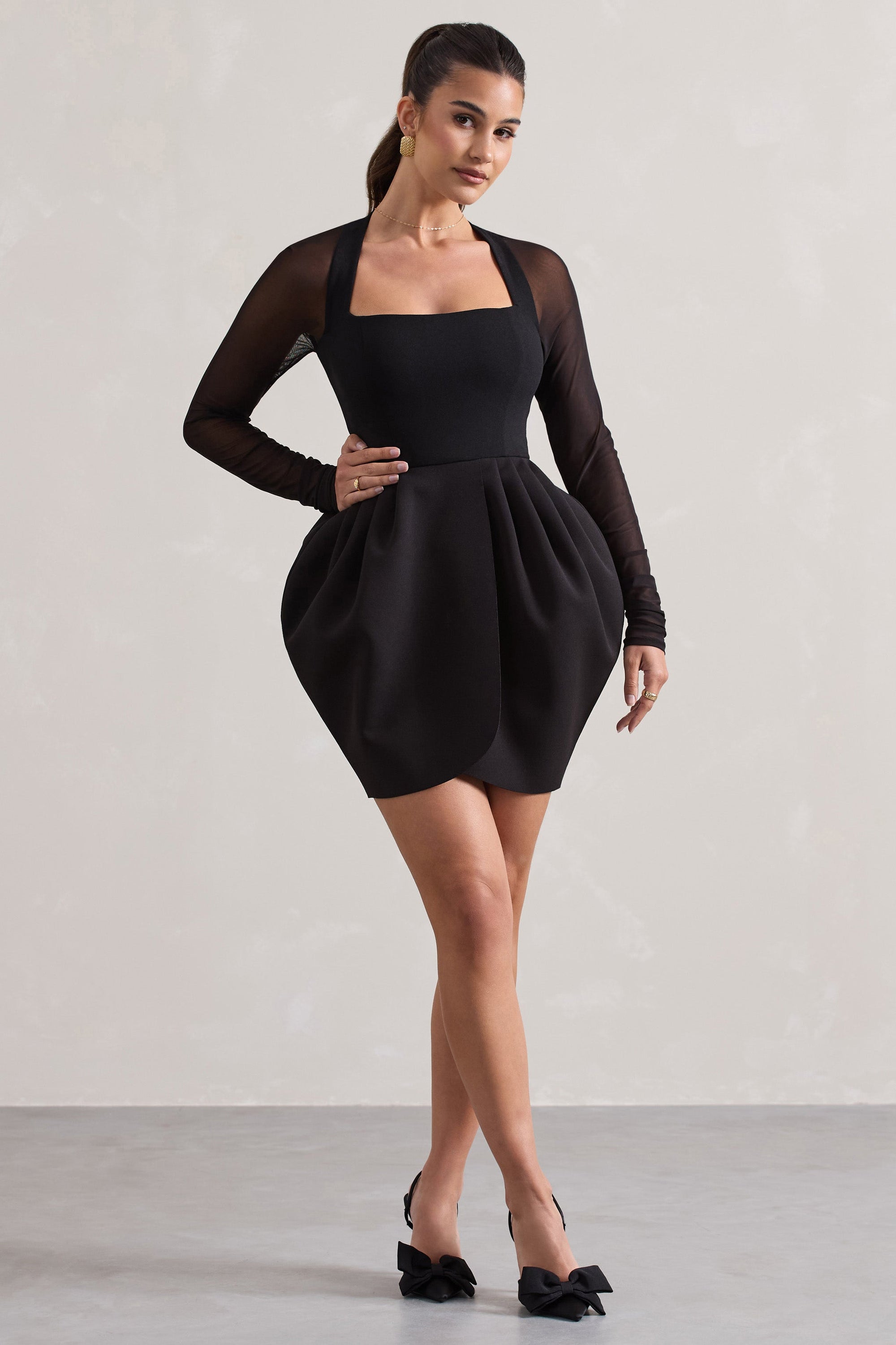 Alto | Black Square-Neck Mini Dress With Puff Skirt - Club L London - USA