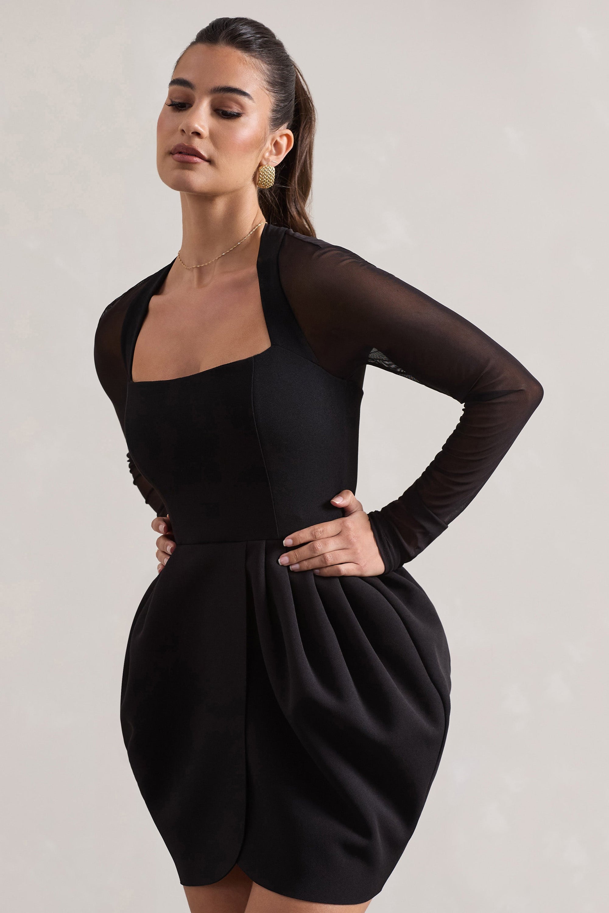 Alto | Black Square-Neck Mini Dress With Puff Skirt - Club L London - USA