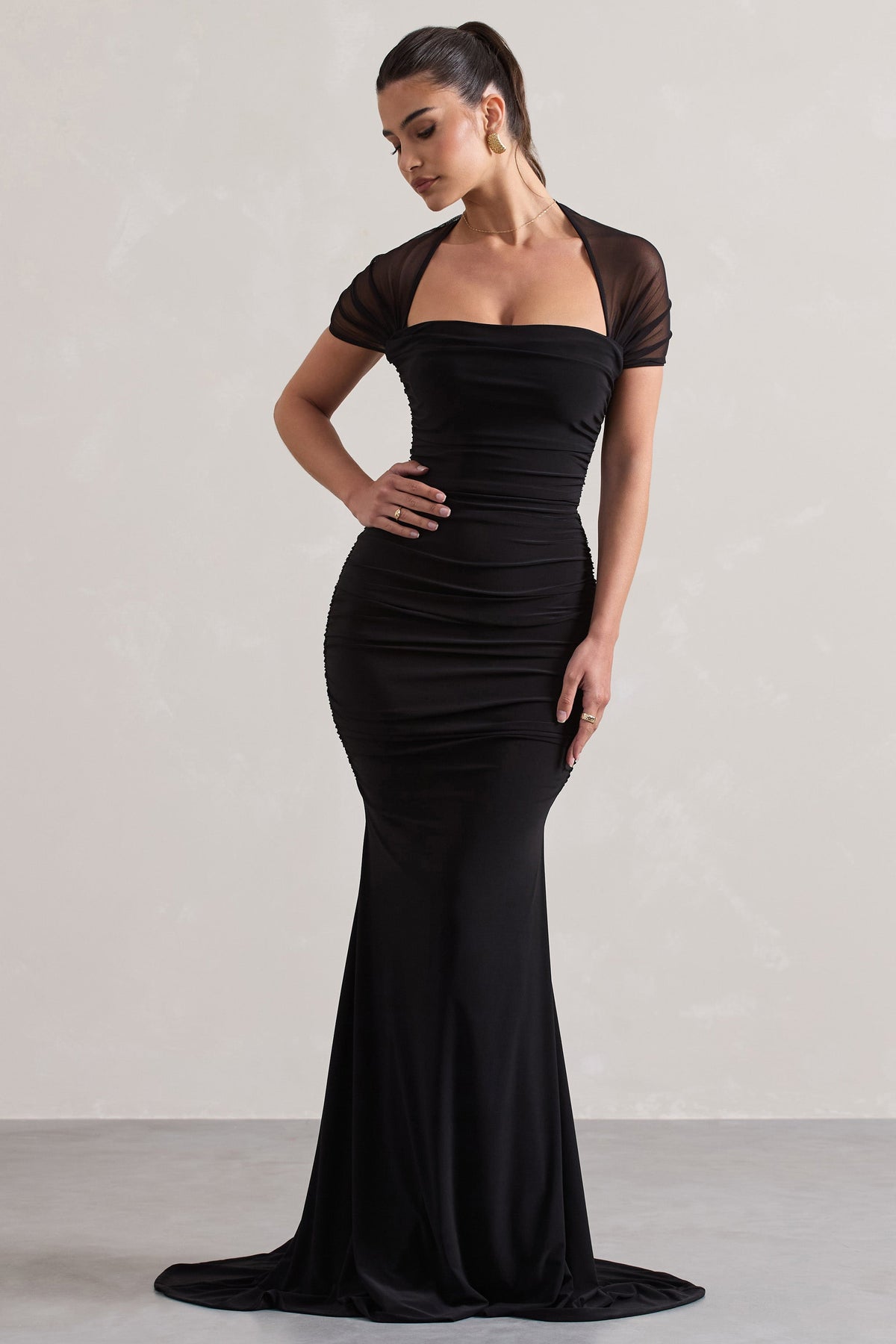 Prophecy | Black Fishtail Maxi Dress With Sheer Sleeves