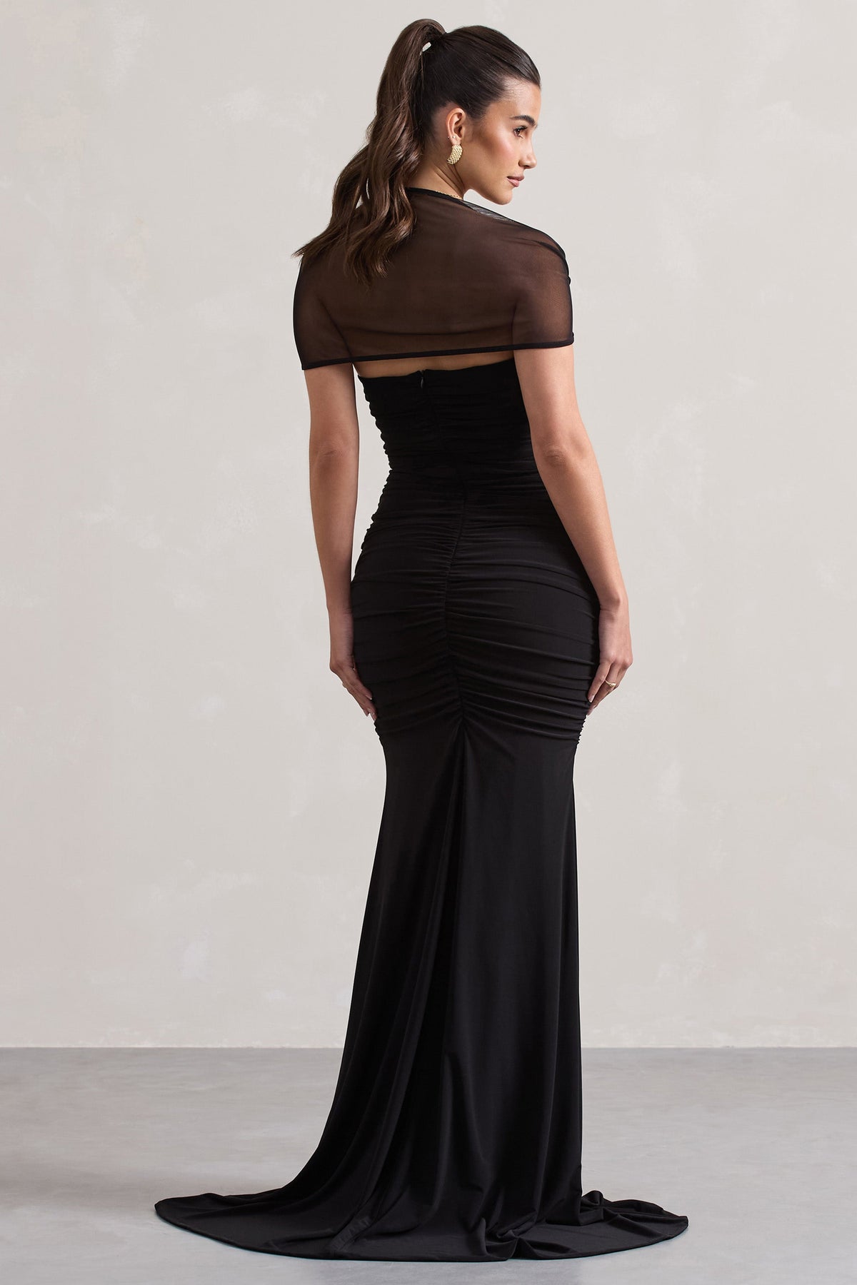 Prophecy | Black Fishtail Maxi Dress With Sheer Sleeves