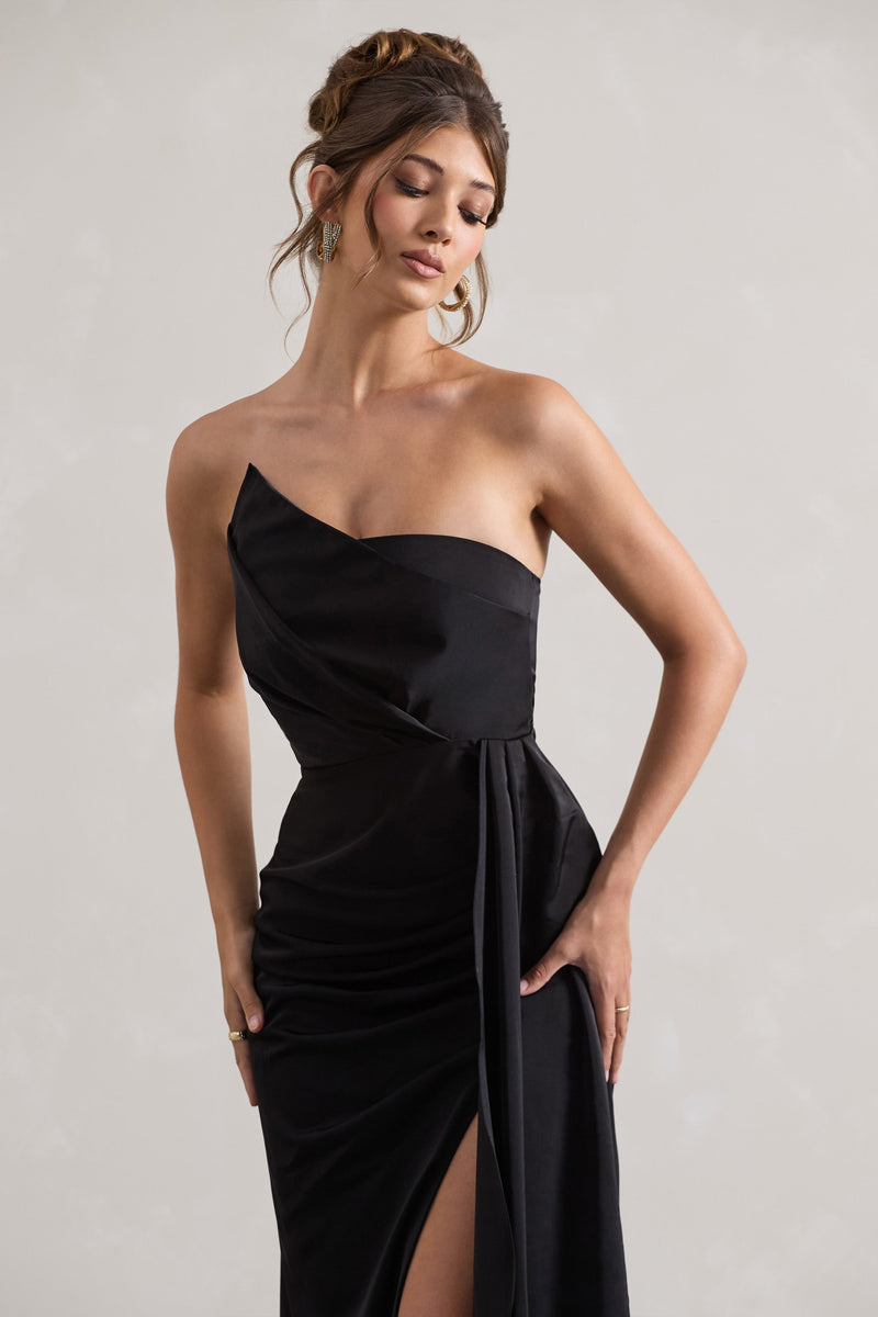 Hollywood Black Satin Strapless Draped Maxi Dress – Club L London - USA