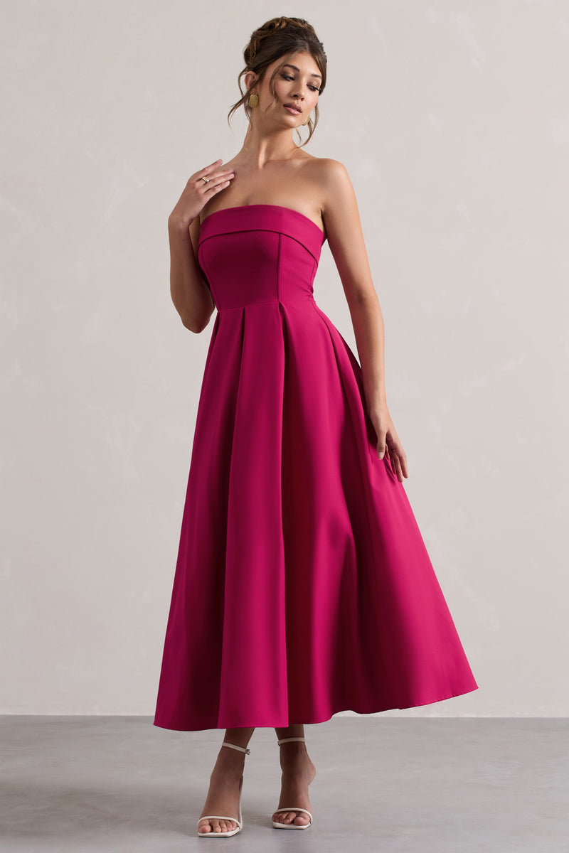 Annalise Hot Pink Bandeau Skater Midi Dress – Club L London - USA