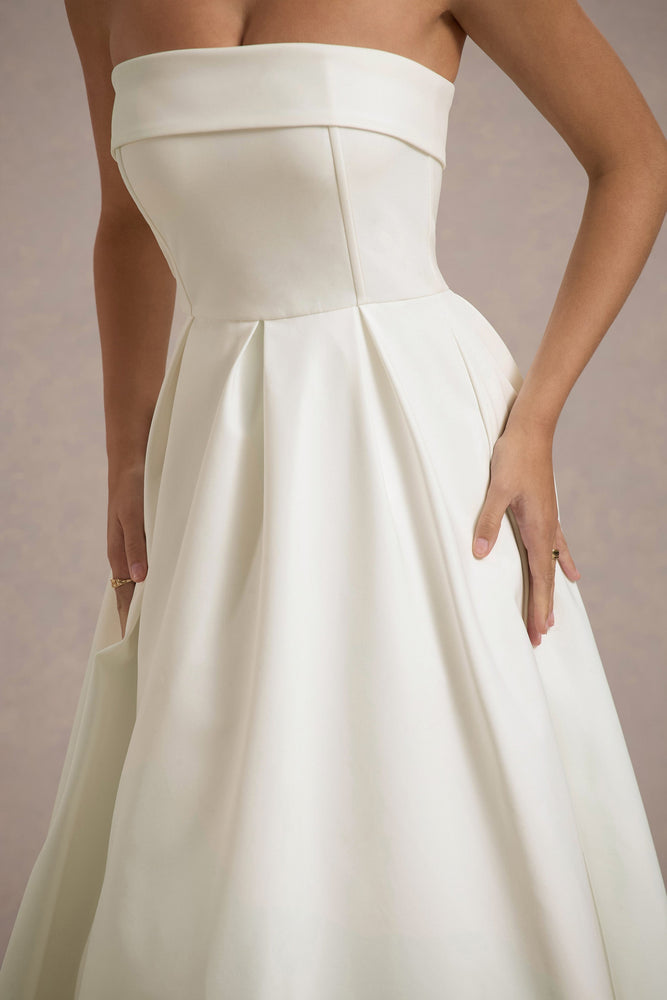 Annalise Ecru Bandeau Skater Midi Dress – Club L London