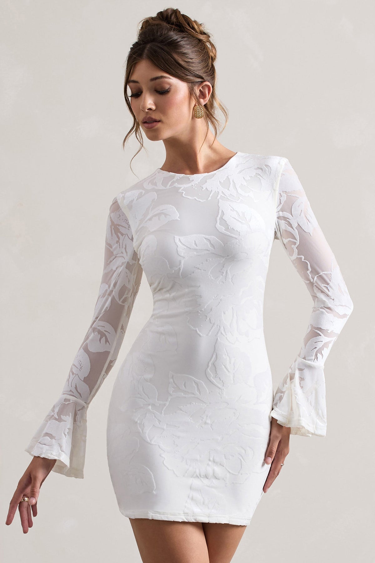 Della White Bodycon Flared-Sleeve Micro Mini Dress Club L London - USA Della White Bodycon Flared-Sleeve Micro Mini Dress Club L London - USA