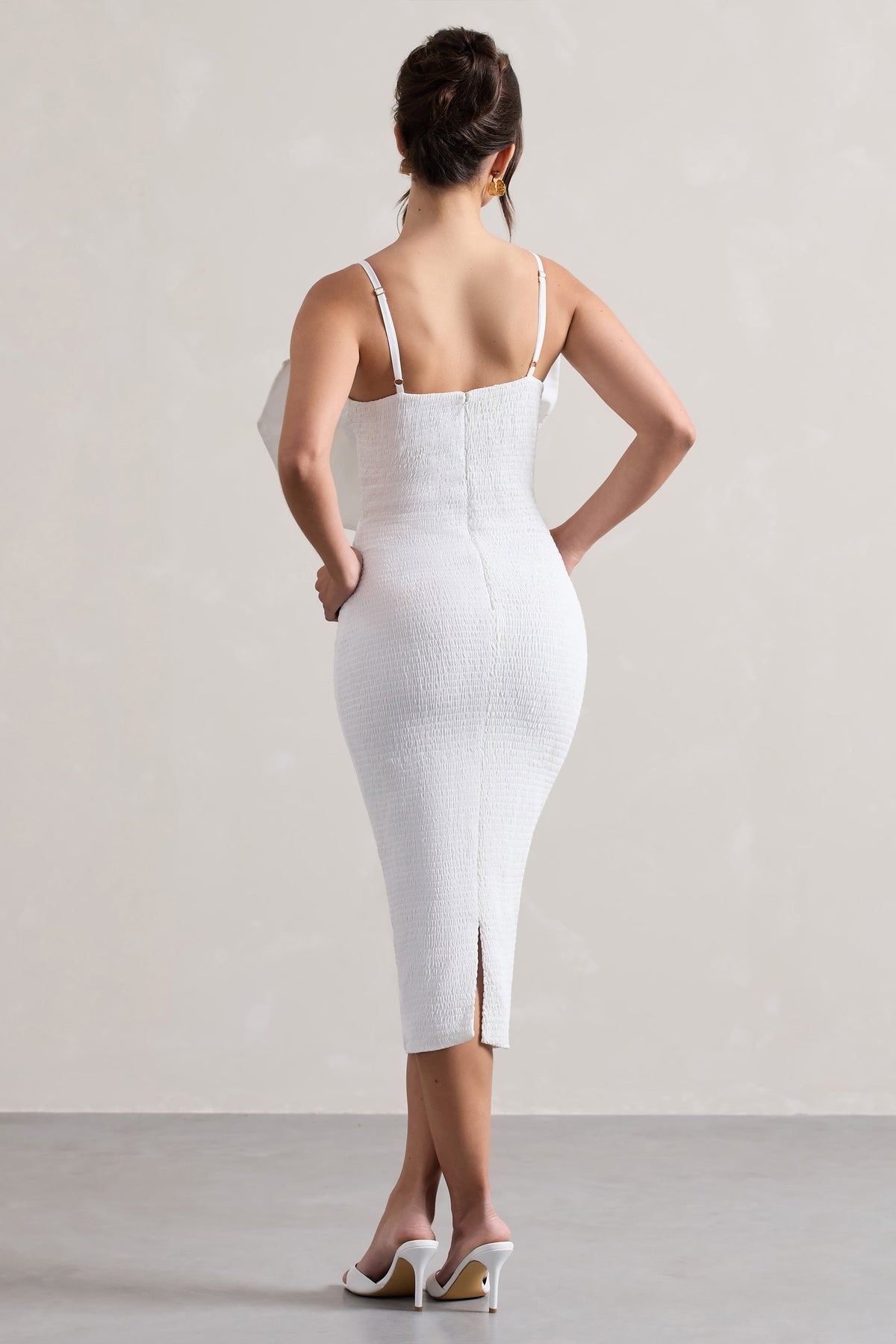 white midi bodycon dress Love Poem White Bodycon Midi Dress With Oversized Bow – Club L London
