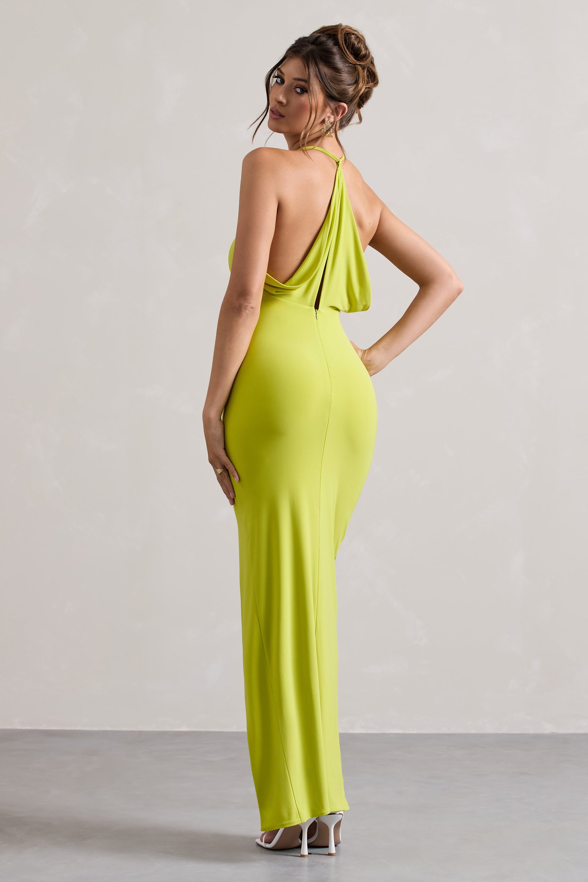 Domenica | Lime Green Halter-Neck Wrap Maxi Dress – Club L London