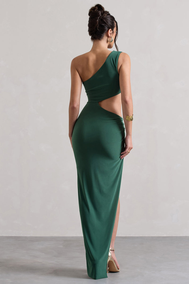 Costa Rica Forest Green Asymmetric Cut-Out Split Maxi Dress – Club L ...