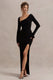 Cosmos | Black Asymmetric Long-Sleeve Split Maxi Dress - Club L London - USA