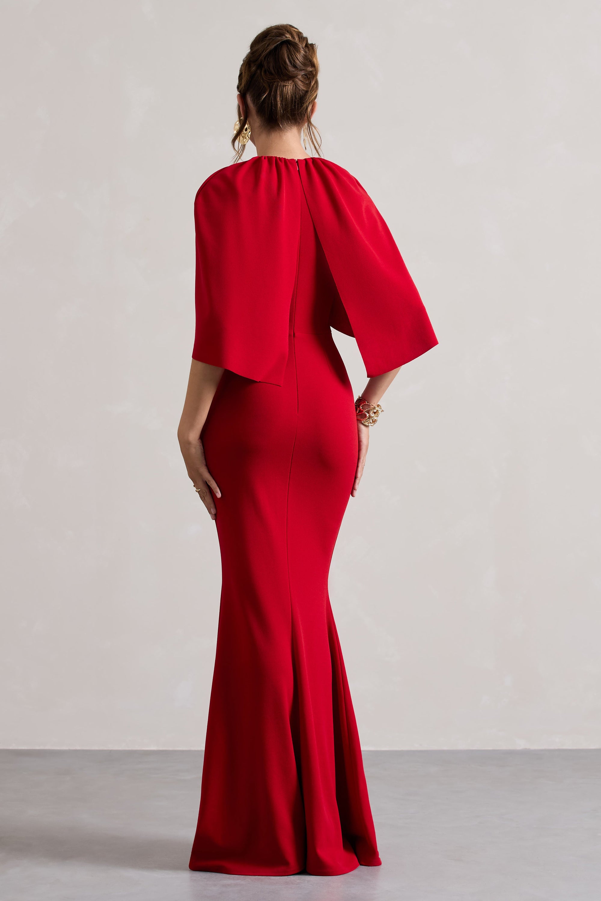 club l london red dress Enchant | RED Asymmetric Twisted Cape Midi Dress