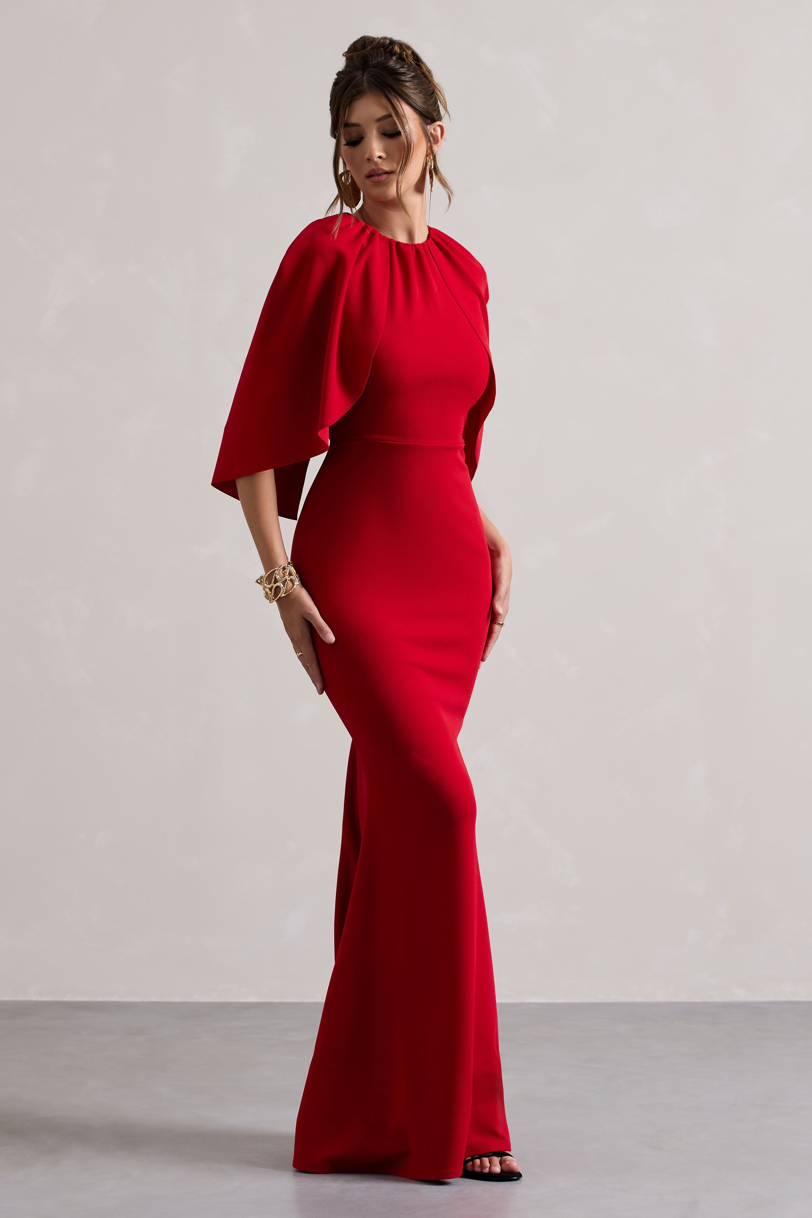 Kianne | Red Draped Short-Sleeve Maxi Dress – Club L London - USA