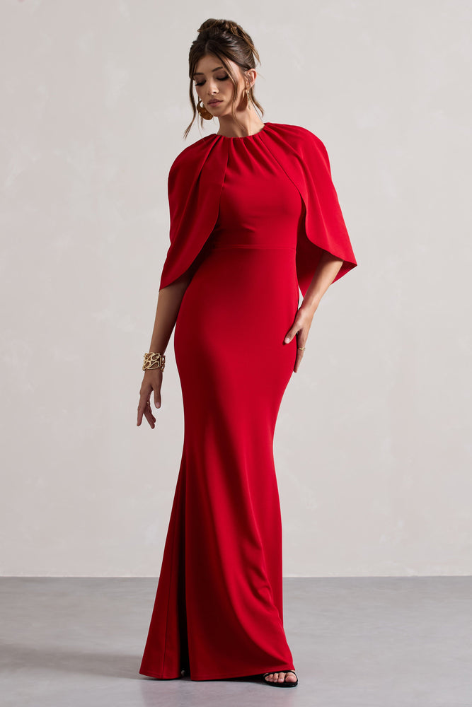 Kianne | RED Draped Short-Sleeve Maxi Dress - UK 10 RED Kianne | RED Draped Short-Sleeve Maxi Dress - UK 10 RED