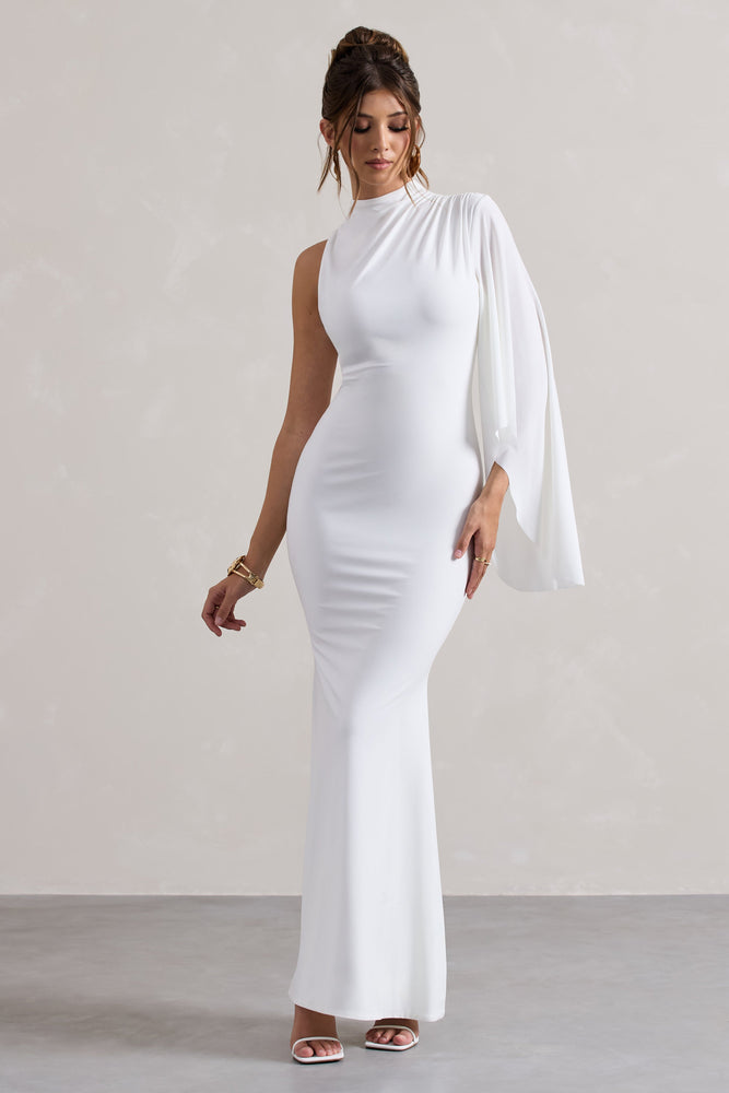 KANAM　silk rib long sleeve / White Samaya White High-Neck Cape-Sleeve Maxi Dress – Club L