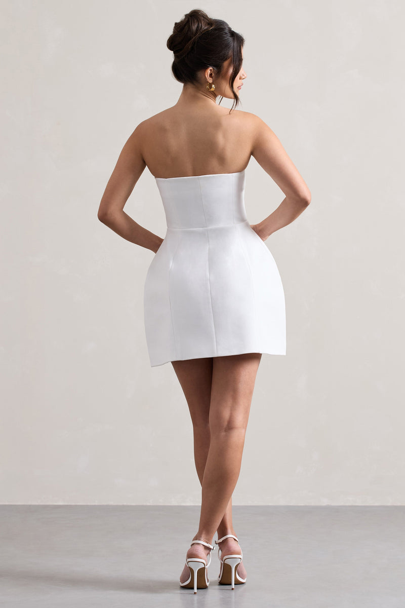 Anniston | White Bandeau Tailored Buttoned Mini Dress - Club L London - USA