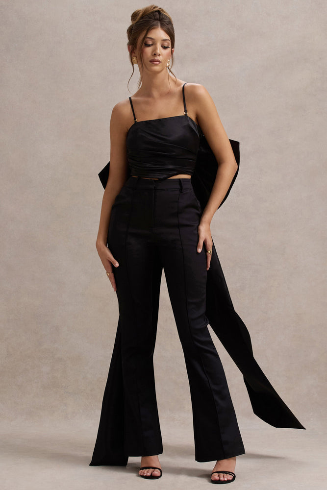 パーティを彩るご馳走や Sweet Bow Satin Oversized With Top Crop Satin Black Escape トップス