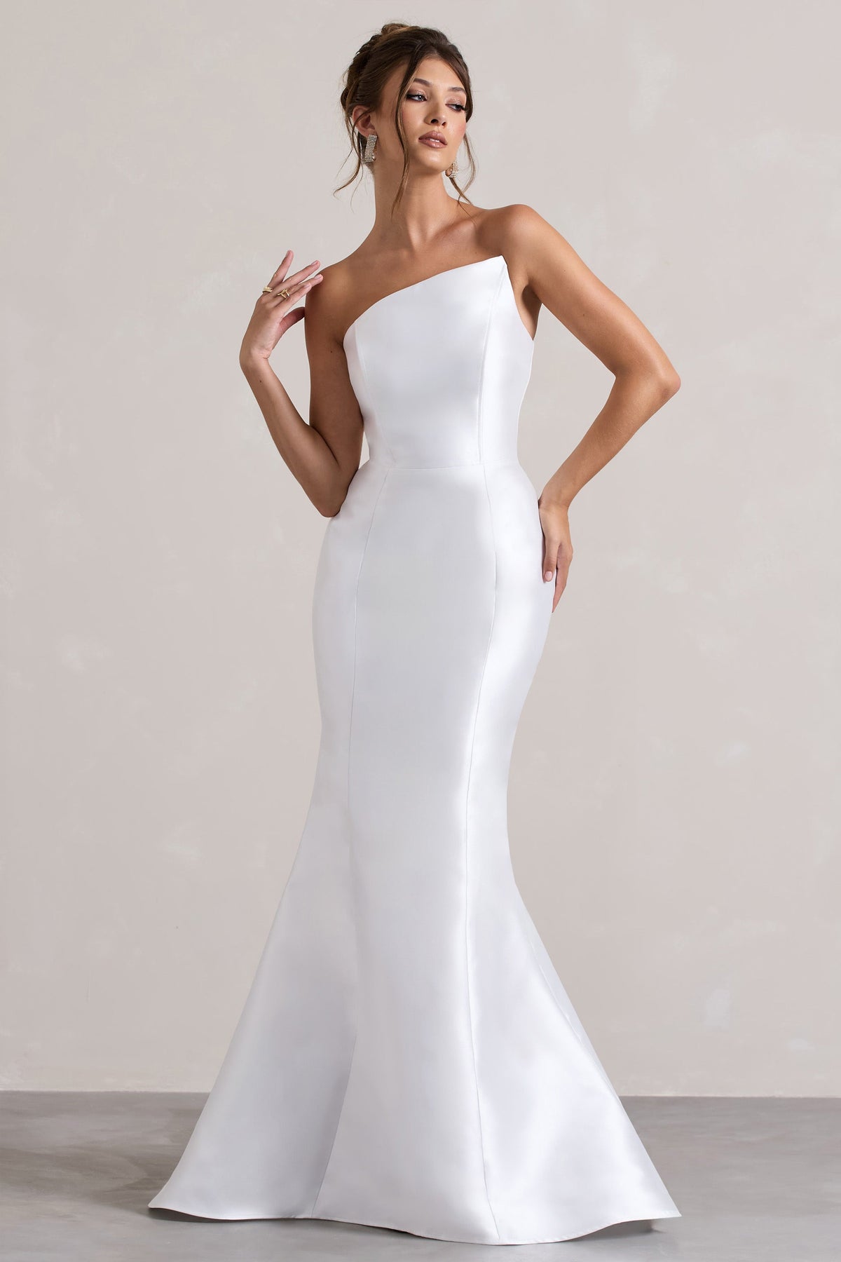 Define White Satin Asymmetric Fishtail Maxi Dress Club L London - USA Define White Satin Asymmetric Fishtail Maxi Dress Club L London - USA