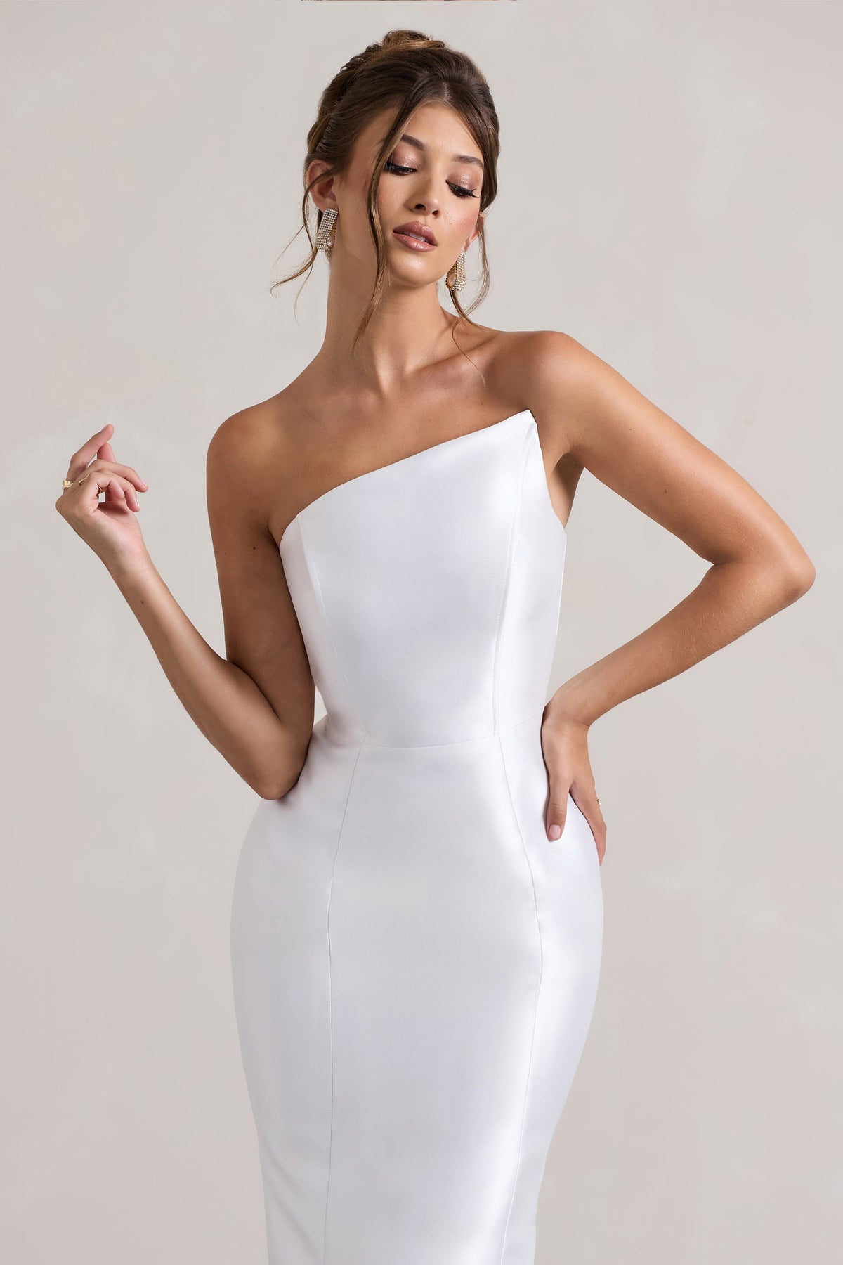 Define White Satin Asymmetric Fishtail Maxi Dress Club L London - USA Define White Satin Asymmetric Fishtail Maxi Dress Club L London - USA